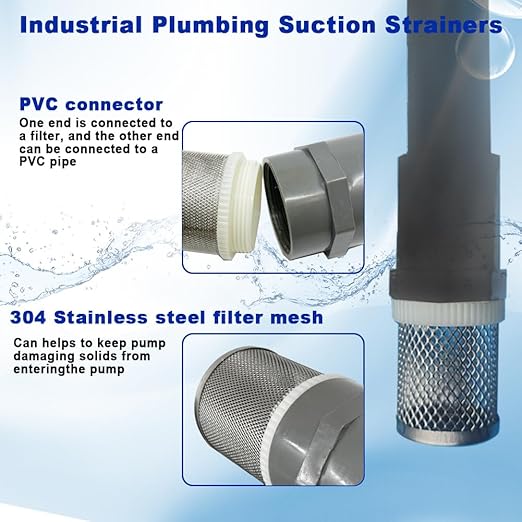 1/2" inch stainless steel filter cover connected to 1/2" grey pvc filter DN15 water pipe, suction strainer used to remove debris and reduce solid entry(1pcs)