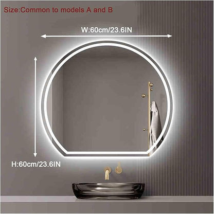LED Bathroom Mirror，Bathroom Mirror with LED Lights，Illuminated LED Bathroom Mirror,Illuminated Led Bathroom Mirror with Demister Pad，3 Colours Backlit Makeup Mirror(A,H60*W60cm/H23.6*W23.6IN)