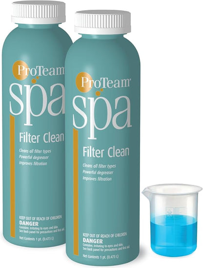 Proteam Spa Filter Clean - Spa Filter Cleaner for hot tub - Hot tub Filter Cleaner Soaking Solution with SplashWiz Hot Tub Chemicals Care Guide - Made in USA (1 pt) (2 Pack)