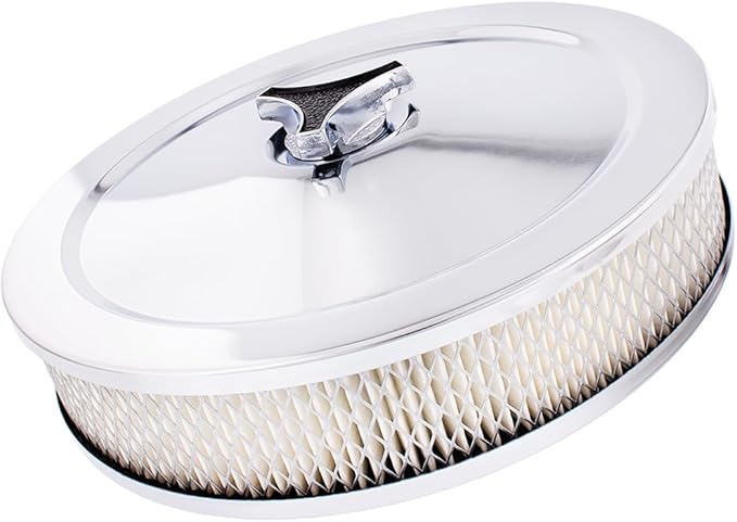 United Pacific S1107 Chrome 10" Air Cleaner Assembly, Low Profile, Die-Cast Chrome Plated Wing Nut, Filter & Breather Hose Nipple Included - ONE Set