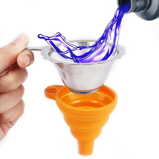 3D Printer Metal Filter Funnel,3D Printer Resin Foldable Silicone Funnel+Metal Filter Mesh,Convenient Folding Design,Easy to Clean, for All 15mm Neck Width Bottles