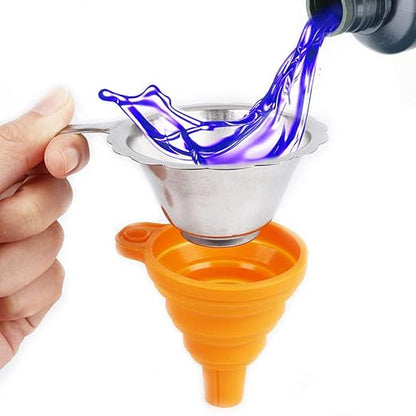 3D Printer Metal Filter Funnel,3D Printer Resin Foldable Silicone Funnel+Metal Filter Mesh,Convenient Folding Design,Easy to Clean, for All 15mm Neck Width Bottles