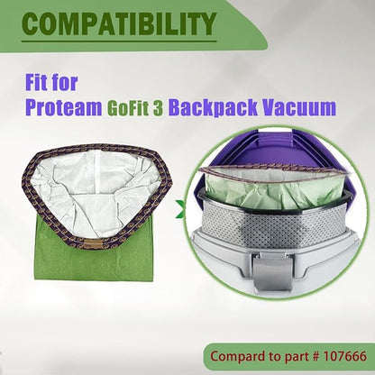 20 Pack 107666 Micro Filter Bags Compatible with ProTeam GoFit 3 Backpack Vacuum Cleaner,3 Quart Backpack Vacuum Bags