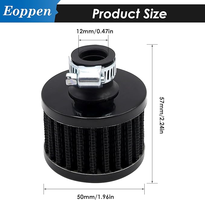 2Pcs 12mm Air Filter Mini Universal Vent Crankcase Cold Air Intake Breathe Filter for Car and Motorcycle (Black)