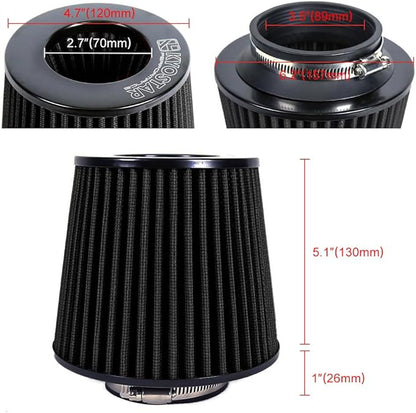KYOSTAR Universal 3.5" (89mm) High-Flow Air Filter, Reusable Cone Cold Air Intake, High Performance Washable Clamp-On Car High Flow Air Kit, Flange Diameter: 3.5 Inch, Filter Height: 6.1 Inch, Black