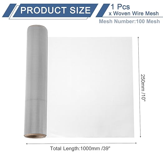 uxcell 100 Mesh 39" x 10" Woven Wire Mesh, 316 Stainless Steel Air Vent Filter Screen, Window Screen Mesh for DIY Projects Vents Cover Filtration Animals Fence