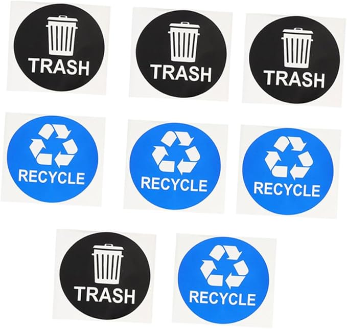 8pcs Trash Can Stickers for Easy Waste Sorting Self-Adhesive Rubbish Bin Labels Black and Blue Decals for Recycling and Composting Use