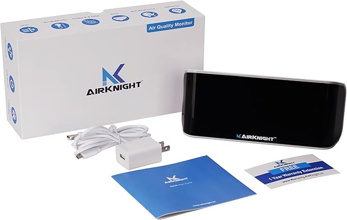 AirKnight Premium Indoor Air Quality Monitor Indoor & Air Quality Sensor. VOC Detector, CO2 Monitor, Formaldehyde Detector HCHO, AQI, PM2.5, PM10 Temperature Humidity Air Monitor AQI CO2 Meter