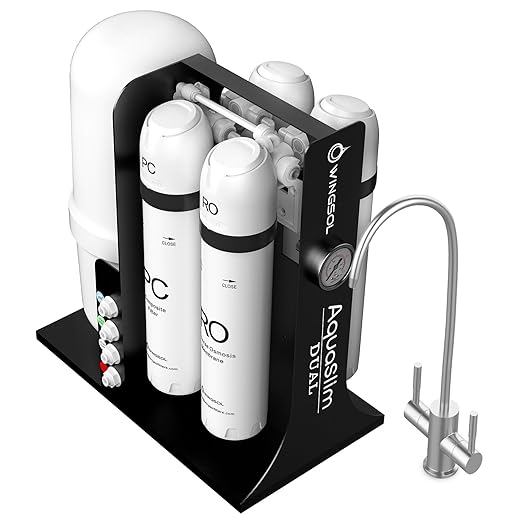 WINGSOL Integrated Reverse Osmosis Water Filter, NSF/ANSI 42/53/58, Dual Outlet 10-Stage Under Sink RO Filtration System for 0 TDS & pH+ Alkaline Remineralization Water, No Electricity Needed
