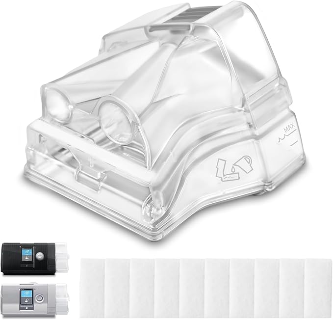 Replacement Water Chamber for ResMed AirSense 10, 380ml Water Tub with 10 Packs Filters,Easy to Install and Clean, Reliable CPAP S10 Supplies