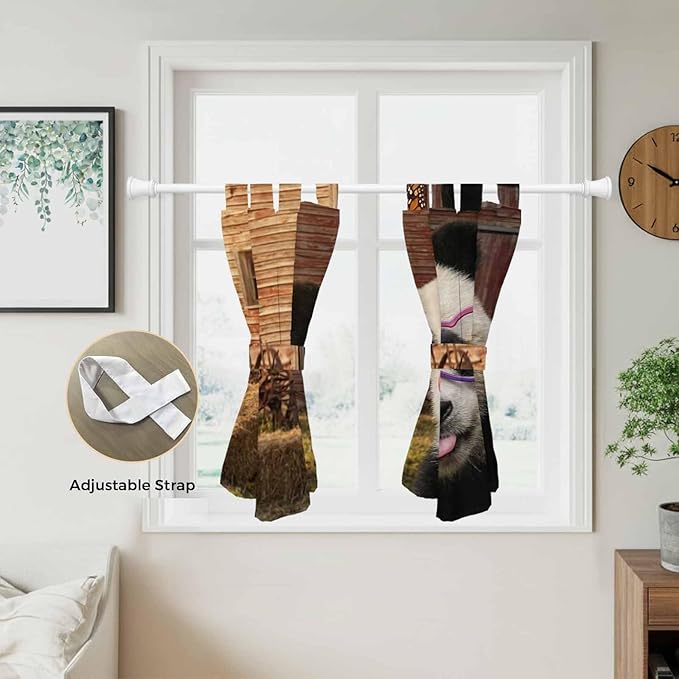 Farm Panda Kitchen Curtains 45 Inch Length, Short Cafe Window Curtains Tab Top, Farmhouse Barn Funny Animals Butterfly Light Filtering Window Treatments Tier Drapes 27.5"x45" 2 Panel
