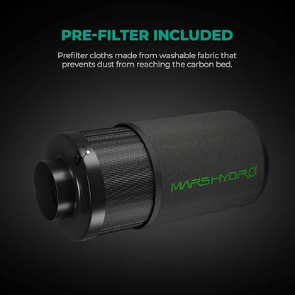 MARS HYDRO 6 Inch Carbon Filter, Inline Air Filter Odor Control with Australian Virgin Charcoal, Carbon Filter for Inline Fan, Grow Tent, Hydroponics, Pre-Filter Included, Reversible Flange
