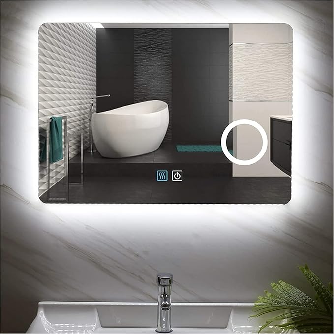 Illuminated LED Bathroom Mirror, Wall Mounted Backlit Makeup Vanity Mirror with Demister Pad and Touch Sensor 3X Magnifying Compatible with Makeup Hairdressing Shaving Bathroom Mirror,Mirrors