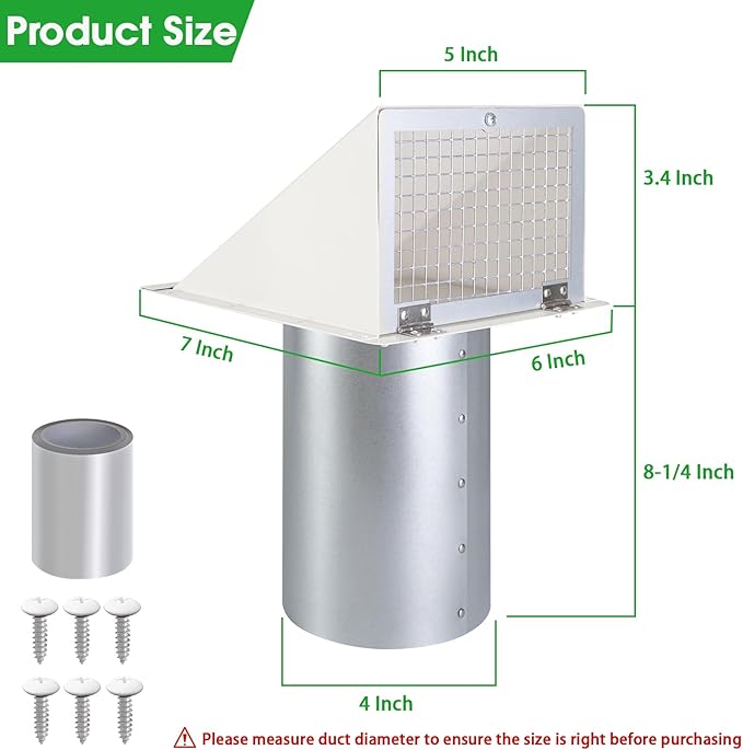 4Inch Dryer Vent Cover Outside,4"Dryer Vent Cover Outdoor,Exterior Vent Cover Dryer Wall Vent Exhaust Vent Dryer Vent Hood Cover Cap,Hooded Wall Vent with Screen&Damper for Dryer Duct HVAC Exhaust Fan