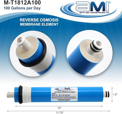 APPLIED MEMBRANES INC. 100 GPD Reverse Osmosis Membrane | RO Membrane Water Filter Replacement for Reverse Osmosis Water Filtration System | 1.8” x 12” Universal Compatibility | Made in USA