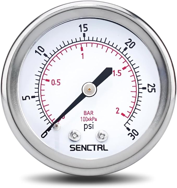SENCTRL 0-30 Psi Low Pressure Gauge, 2" Dial Size, 1/4 NPT Back Mount, Waterproof, Stainless Steel Case, for Water Oil Air Pressure Test