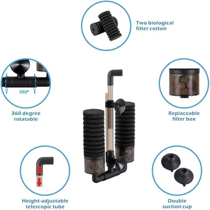 hygger Sponge Filter, Aquarium Filter Double Sponge Replaceable Media with 4 Biochemical Sponges and 1 Bag of Filtered Ceramic Balls Ultra Quiet Filter Fish Tank (S/M)