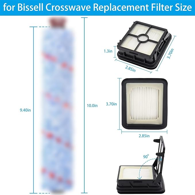 for Bissell CrossWave Vacuum Cleaner Replacement Parts 4 Pack 1868 Bissell CrossWave Multi-Surface Brush Rolls Tangle-Free+ 4 Pack 1866 Replacement Vacuum Filters Compare Part 1608683 1608684