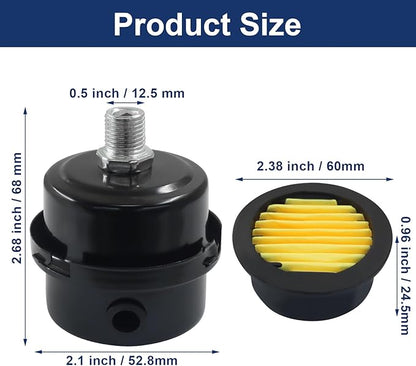 2 Pcs Air Compressor Silencer, 1/4 Inch Thread Intake Filter Muffler, 12.5 mm Air Compressor Silencer Filter for Generators and Blowers