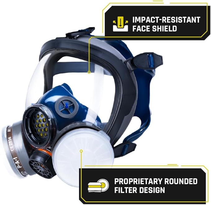 Parcil Distribution Full Face Respirator Mask with Filters – Durable Full Face Respirator Mask, Bayonet Filter Compatible