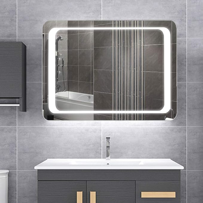 LED Bathroom Mirror with Lights Sensor Switch Illuminated Bathroom Mirror with Demister Pad for Makeup Cosmetic Shaving…