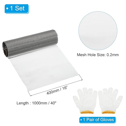 PATIKIL 40" L x 16" W Woven Wire Mesh, 80 Mesh 304 Stainless Steel Air Vent Filter Screen with Gloves for Window Security Vent Cover Filtration Animals Fence