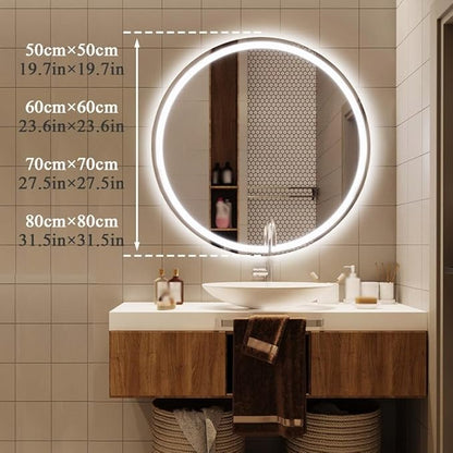 LTSRLL Frameless Illuminated LED Bathroom Wall Mirror with Touch, Demister Pad and Dimmable Lights & 3 Colors for Makeup Shaving and Bath Vanity IP44(Translucent,50cm/19.7in)