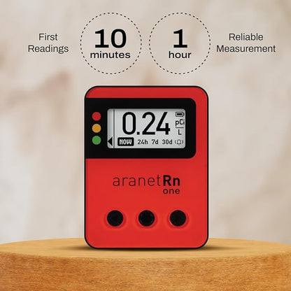 Radon One – Fast Home Radon Gas Detector with 10-Minute Response, E-Ink Display, Battery Powered, Portable Real-Time Radon Monitor for Basements & Indoor Air Monitoring (Red)