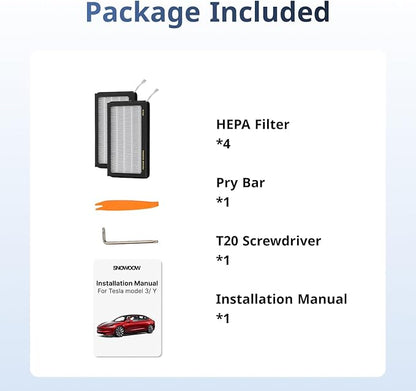 Tesla Model 3/Y HEPA Cabin Air Filter 4 Pack - PM2.5 Activated Carbon Replacement for Model 3 Model Y (2016-2025) H13 True HEPA