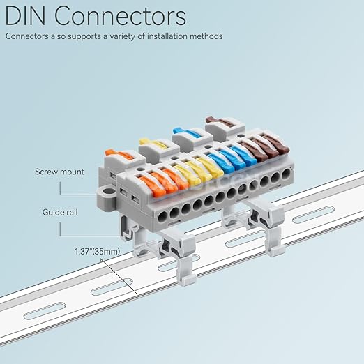 4pcs DIN Rail Terminal Blocks, DIY Splicing Wire Connectors for Circuit Inline 28-12AWG (4 in 12 Out)