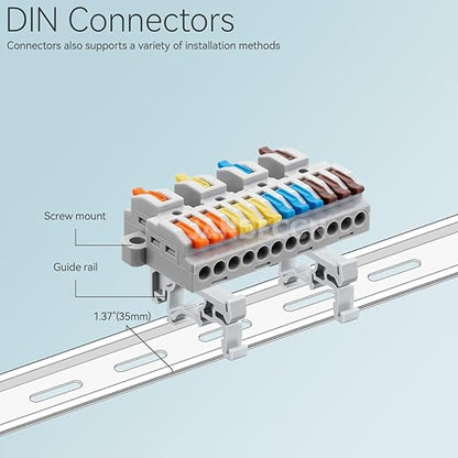 4pcs DIN Rail Terminal Blocks, DIY Splicing Wire Connectors for Circuit Inline 28-12AWG (4 in 12 Out)