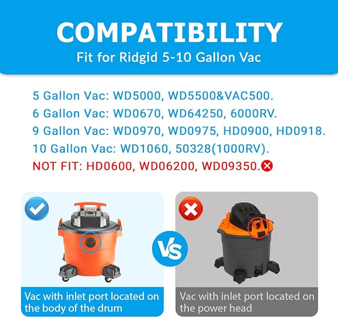 VF3503 Vacuum Bags Compatible with Ridgid 5 to 10 Gallon Wet/Dry Vacs, Size B(10 Pack)