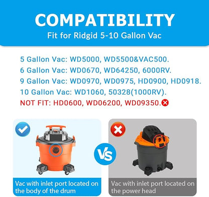 VF3503 Vacuum Bags Compatible with Ridgid 5 to 10 Gallon Wet/Dry Vacs, Size B(10 Pack)