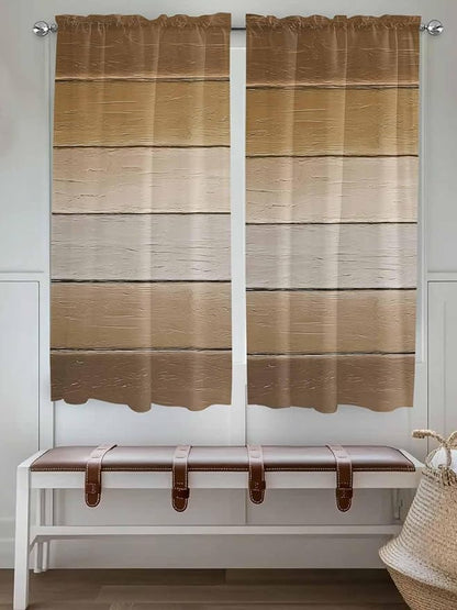Vintage Brown Gradient Wood Grain Window Valance Curtains, Farmhouse Wood Barn Light Filtering Kitchen Valance with 3-inch Rod Pocket for Living Room Bathroom Bedroom,2 Panel,52x72In
