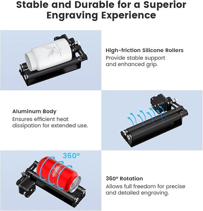 Algolaser Mini Rotary Roller - 360° Adjustable Rotary Roller for Laser Engraver Accessories - Y-axis Rotary Roller Attachment for Cylindrical Objects Tumblers,Bottle – No Laser Function