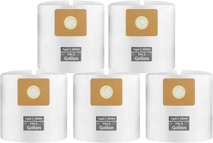 for Shop Vac Bags 3 Gallon, Type C - 90669 9066900 9066933 Vacuum Cleaner Disposable Collection Filter Bags 5 PCS