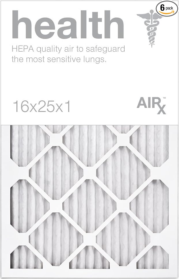 AIRX WICKED CLEAN AIR. Premium MERV 13 HEALTH Series - Made in the USA - Box of 6 - Pleated Air Filter 16x25x1
