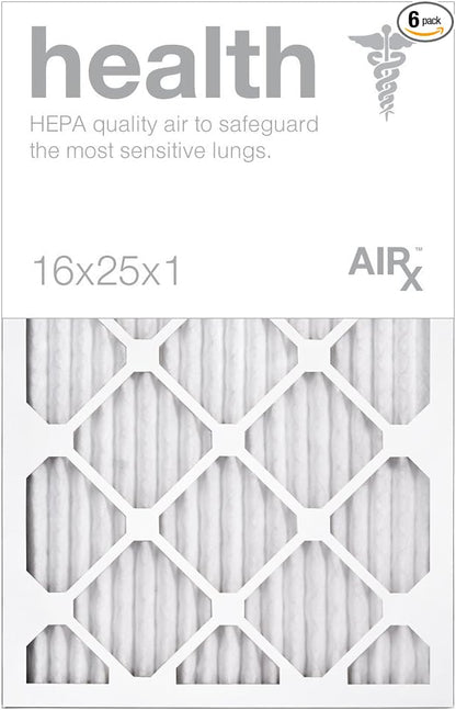 AIRX WICKED CLEAN AIR. Premium MERV 13 HEALTH Series - Made in the USA - Box of 6 - Pleated Air Filter 16x25x1