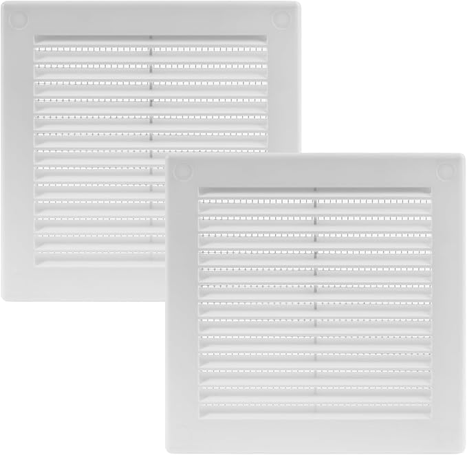 Vent Systems 4.5" x 4.5" Inch (Opening Dimensions) - Pack of 2 - Plastic White Soffit Vent Cover - Flat Square Air Vent Grille - Air Vent Deflector - HVAC 6" x 6" Inch (Overall Dimensions)