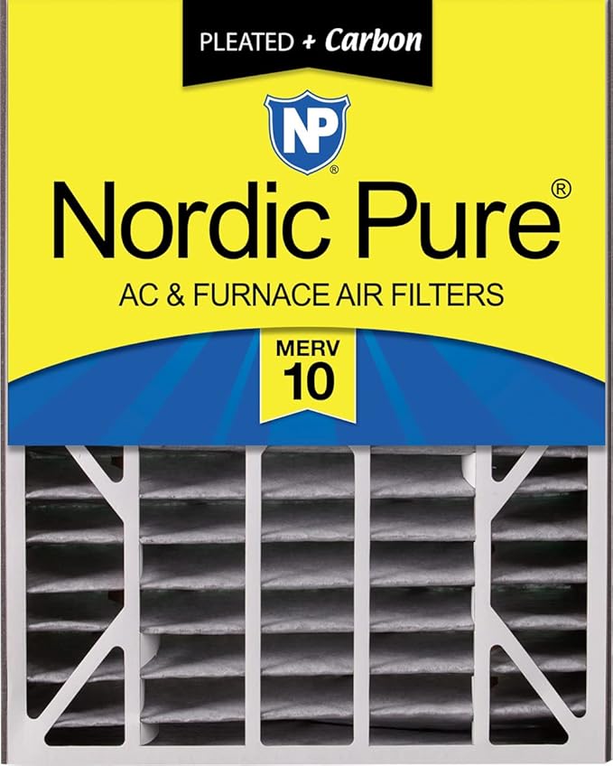 Nordic Pure 20x25x5 (Actual Size: 19 3/4 x 24 1/4 x 4 7/8) Air Bear AC Filter Replacement MERV 10 Pleated + Carbon 1 Pack