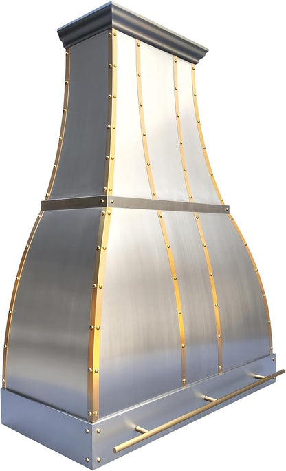 CHETTO C Stainless Steel Range Hood Cover with Quiet Vent Hood Insert Custom Handcrafted Metal Kitchen Fan with Towel Rack LED Light 48"W x21"D x36"H Brushed Stainless Steel Wall Mount