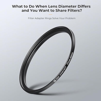 K&F CONCEPT 18 Pieces Filter Ring Adapter Set, Camera Lens Filter Metal Stepping Rings Kit (Includes 9pcs Step Up Ring Set + 9pcs Step Down Ring Set) Black