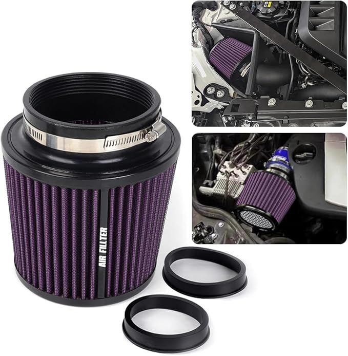 3" 3.5" 4" Inlet Car Replacement Cold Air Intake Filter 76mm 89mm 102mm 3 Sizes in 1 High Flow Performance Cone Air Filter (Purple)
