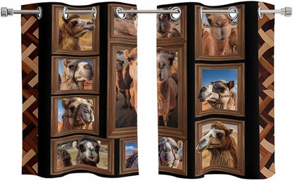 2 Panel Kitchen Cafe Curtains, Desert Camels Sunlight Filtering Nature Air Through, Home Decor Window Covering Tier Curtains for Living Room 55W x 39L inch Brown Wildlife Farmhouse Animals Rustic