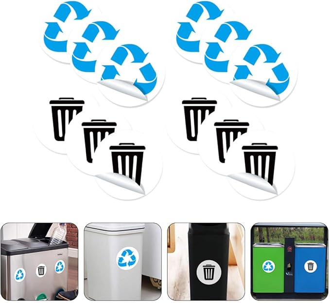 DOITOOL 12pcs Trash Can Recycling Stickers PVC Waste Sorting Decals Removable Self-Adhesive Encourage for Home Office