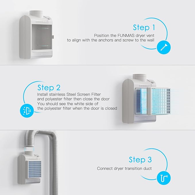 3-in-1 Indoor Dryer Vent, Stainless Steel Screen Filter, Polyester Filter and Water Drawer System, Upgrade Safety Vent Flap, with 4 Pieces Polyester Filters, For Electric Clothes Dryers