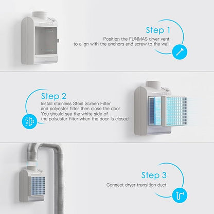 3-in-1 Indoor Dryer Vent, Stainless Steel Screen Filter, Polyester Filter and Water Drawer System, Upgrade Safety Vent Flap, with 4 Pieces Polyester Filters, For Electric Clothes Dryers