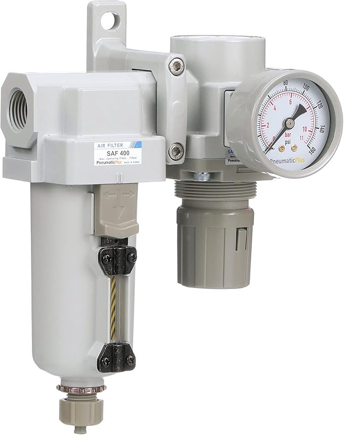 PneumaticPlus SAU420-N06G-MEP Compressed Air Filter Regulator Combo 3/4" NPT - Metal Bowl, Manual Drain, Bracket, Gauge