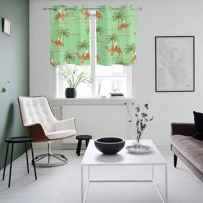 2 Panel Kitchen Cafe Curtains, Desert Camels Sunlight Filtering Nature Air Through, Home Decor Window Covering Tier Curtains for Living Room 55W x 39L inch Tropical Date Palm Trees Animal Green