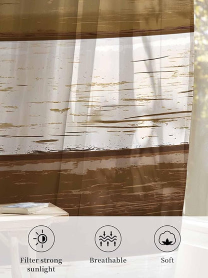 Sheer Curtains 108 Inches Long, Wood Grain Brown Semi Sheer Curtains Light Filtering Window Treatment, Farmhouse Vintage Country Geometric Privacy Voile Drapes for Living Room Bedroom 52x108 Inch